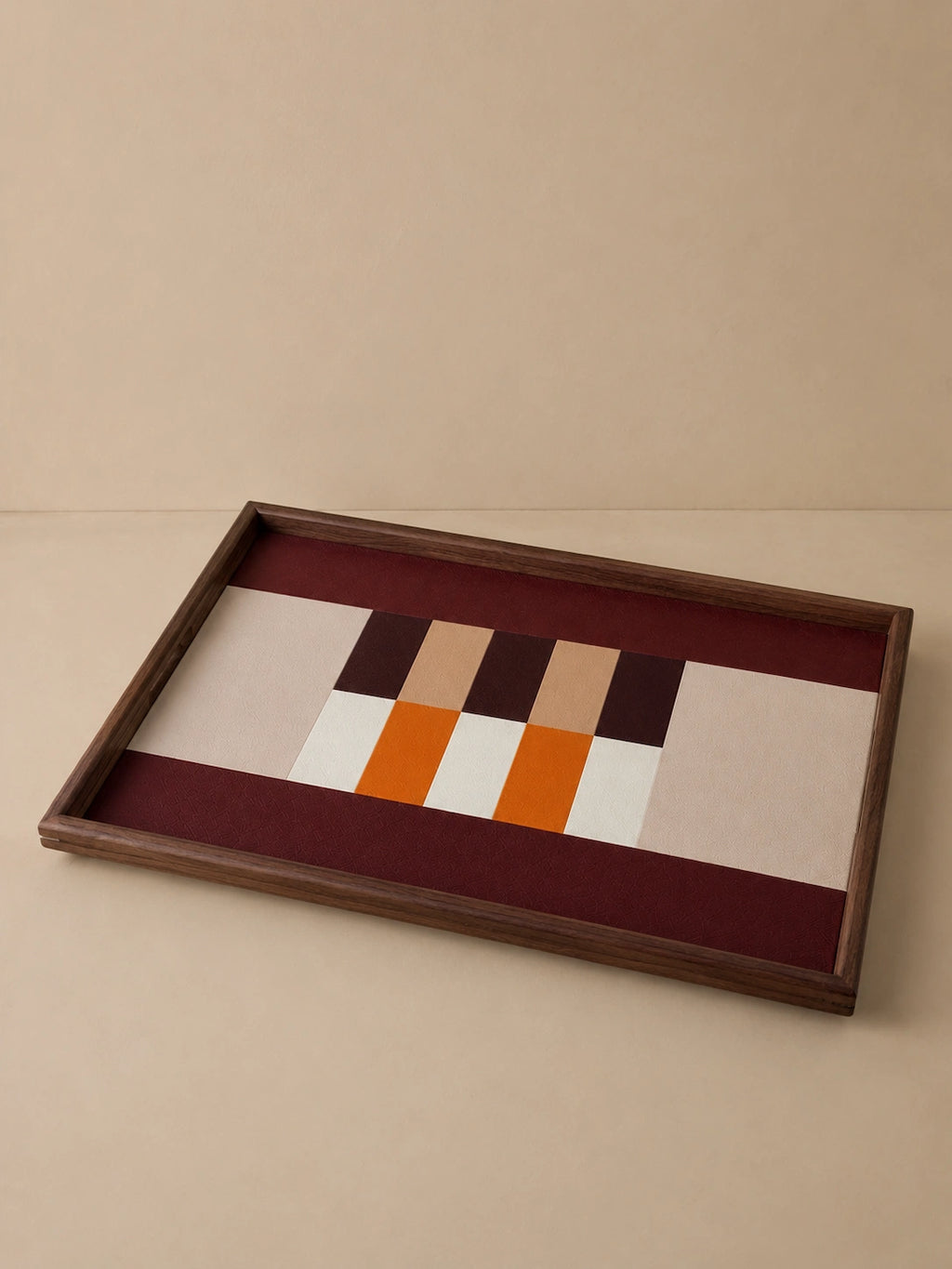 GEOMETRIC WOOD & FAUX LEATHER TRAY