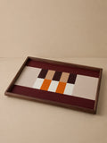 GEOMETRIC WOOD & FAUX LEATHER TRAY